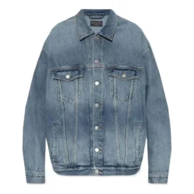 Jachetă din denim cu nasturi și efect decolorat „Blue” 724651THW254245 Jachetă din denim cu nasturi și efect decolorat „Blue” 724651THW254245