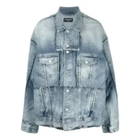 Jachetă din denim oversized cu decupaje și inele „Albastru” 697779TMW264437