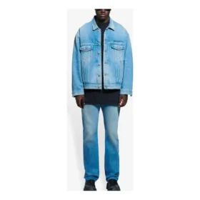 Jachetă din denim pentru bărbați Balenciaga SS21 cu logo clasic, albastru deschis 657608TDW154307