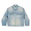 Jachetă oversized cu imprimeu diagonal pe toată suprafața „Denim japonez cu inele, albastru deschis” 773616TPW534868