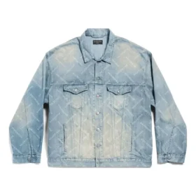 Jachetă oversized cu imprimeu diagonal pe toată suprafața „Denim japonez cu inele, albastru deschis” 773616TPW534868