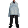 Jachetă oversized cu imprimeu diagonal pe toată suprafața „Denim japonez cu inele, albastru deschis” 773616TPW534868