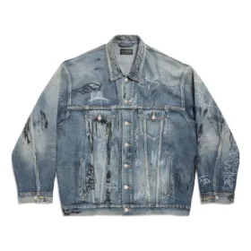 Jachetă oversized cu imprimeu graffiti „Albastru deschis” 745048TNW014012