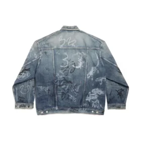 Jachetă oversized cu imprimeu graffiti „Albastru deschis” 745048TNW014012