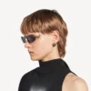 Ochelari de soare nano cu ramă în formă de D pentru femei, în culoarea argintiu