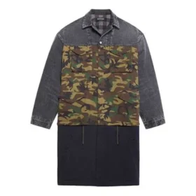 Palton de mașină până la genunchi, cu patchwork în 3 straturi, „Green Blue” 659092TKL142840