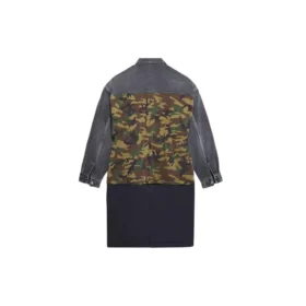 Palton de mașină până la genunchi, cu patchwork în 3 straturi, „Green Blue” 659092TKL142840