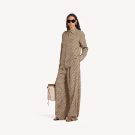 Pantaloni de pijama pentru femei cu monogramă, în nuanțe de bej/negru