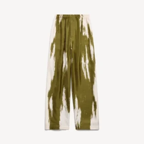 Pantaloni de pijama pentru femei din țesătură de mătase cu imprimeu „brush scratch” în culoarea kaki