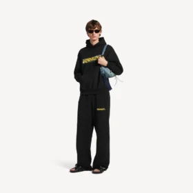 Pantaloni de trening baggy pentru bărbați, cu imprimeu spray dezordonat, de culoare neagră