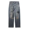Pantaloni drepți din denim cu imprimeu Doodle „Blue” 746986TOW664036