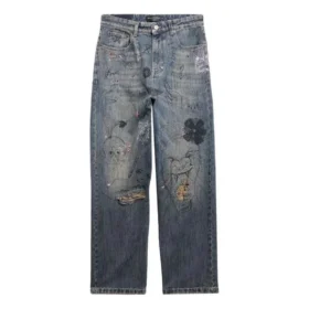 Pantaloni drepți din denim cu imprimeu Doodle „Blue” 746986TOW664036