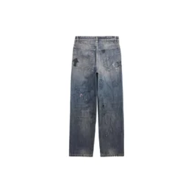Pantaloni drepți din denim cu imprimeu Doodle „Blue” 746986TOW664036