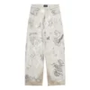 Pantaloni largi cu imprimeu graffiti „Grey” 745223TBP475411