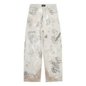 Pantaloni largi cu imprimeu graffiti „Grey” 745223TBP475411