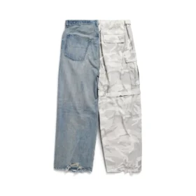 Pantaloni largi hibrizi cu imprimeu camuflaj în tonuri de gri „Light Blue” 786645TQW556379