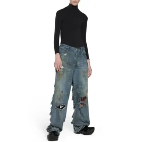 Pantaloni largi super distruși „Light Blue” 745248TNW014012