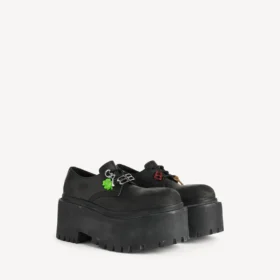 Pantofi Derby cu platformă și accesorii pentru femei, în negru/multicolor