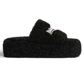 Papuci cu platformă din blană „Black” 762826W2DO11096