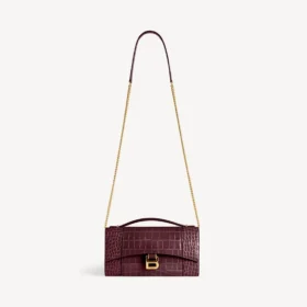 Pochetă pentru femei în formă de Hourglass, cu lanț, în nuanță de burgund închis