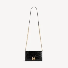 Portofel pentru femei în formă de Hourglass, cu lanț, de culoare neagră
