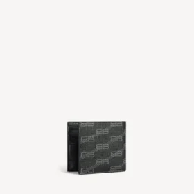 Portofel pliat pătrat pentru bărbați, din pânză acoperită cu BB Monogram, în negru/gri