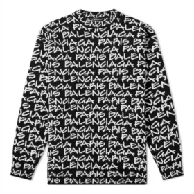 Pulover Balenciaga Paris cu intarsii pe toată suprafața „Black White” 599826T31701070