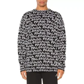 Pulover Balenciaga Paris cu intarsii pe toată suprafața „Black White” 599826T31701070