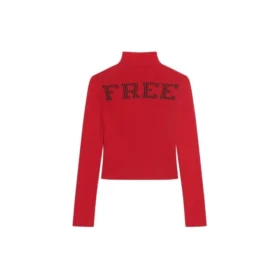 Pulover cu guler înalt, cu imprimeu și nervuri, model FREE „Red” 662722T32106167