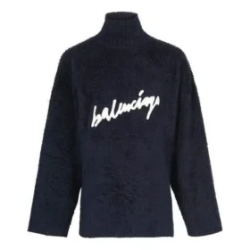 Pulover cu guler înalt din bumbac periat cu logo Scribble „Navy” 625935T31828065