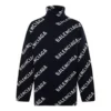 Pulover cu guler înalt și logo pe toată suprafața „Black White” 621018T15674177