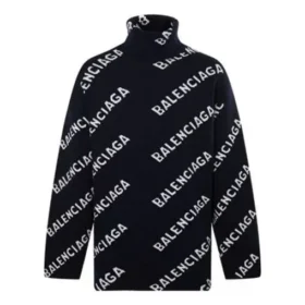 Pulover cu guler înalt și logo pe toată suprafața „Black White” 621018T15674177