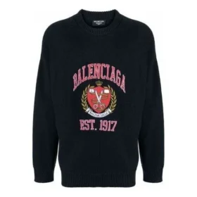 Pulover cu guler rotund și logo „College” Est. 1917 „Negru” 675267T32178065