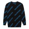Pulover cu guler rotund și logo pe toată suprafața „Black Blue” 625970T31781165