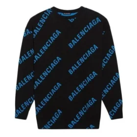 Pulover cu guler rotund și logo pe toată suprafața „Black Blue” 625970T31781165