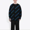 Pulover cu guler rotund și logo pe toată suprafața „Black Blue” 625970T31781165
