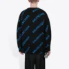 Pulover cu guler rotund și logo pe toată suprafața „Black Blue” 625970T31781165