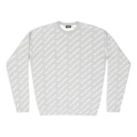 Pulover cu guler rotund și logo pe toată suprafața „Gri deschis Alb” 702952T32331461