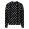 Pulover cu guler rotund și logo pe toată suprafața „Negru Alb” 702952T32331070