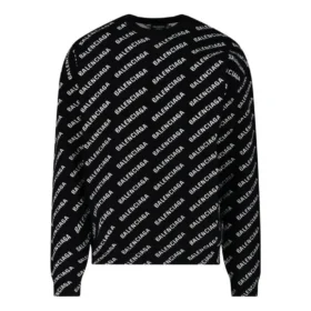 Pulover cu guler rotund și logo pe toată suprafața „Negru Alb” 702952T32331070