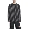 Pulover cu guler rotund și logo pe toată suprafața „Negru Alb” 702952T32331070