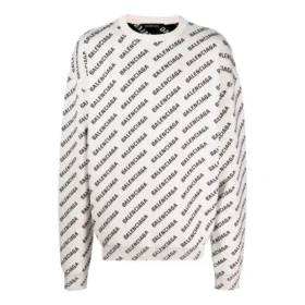 Pulover cu guler rotund și logo pe toată suprafața „White Black” 702952T32339054