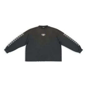 Pulover cu guler rotund și mânecă cu broderie BB „Washed Black White” 699191TMVG79034