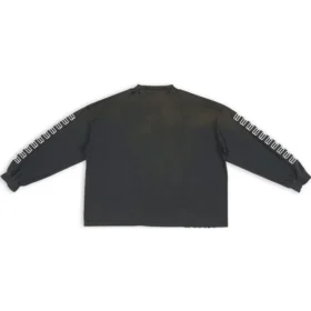 Pulover cu guler rotund și mânecă cu broderie BB „Washed Black White” 699191TMVG79034