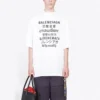 Pulover cu guler rotund și mânecă scurtă pentru bărbați Balenciaga cu imprimeu cu text, alb 641614TJVI39040