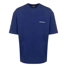 Pulover cu guler rotund și mânecă scurtă pentru bărbați Balenciaga FW21 cu logo, albastru 612966TIVG53967 Pulover cu guler rotund și mânecă scurtă pentru bărbați Balenciaga FW21 cu logo, albastru 612966TIVG53967