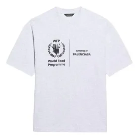 Pulover cu guler rotund și mâneci scurte pentru bărbați Balenciaga x WFP, prima generație, cu imprimeu crossover și logo, gri 612966THV841167 Pulover cu guler rotund și mâneci scurte pentru bărbați Balenciaga x WFP, prima generație, cu imprimeu crossover și logo, gri 612966THV841167