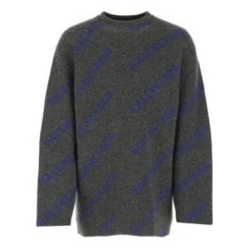 Pulover cu logo din tricot intarsiat „Gri închis” 623283T15671035
