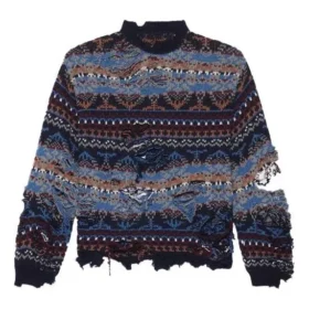 Pulover din amestec de lână cu model Fair Isle distrus „Albastru” 662518T16028088