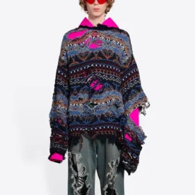 Pulover din amestec de lână cu model Fair Isle distrus „Albastru” 662518T16028088